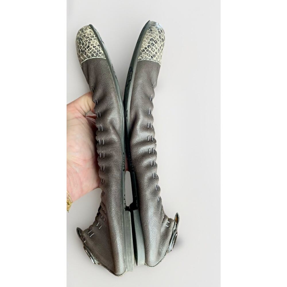 TORY BURCH Leather Snakeskin Ballet Flat Slip-On Shoe Grey Gunmetal Logo WMNS 9 - Picture 12 of 14